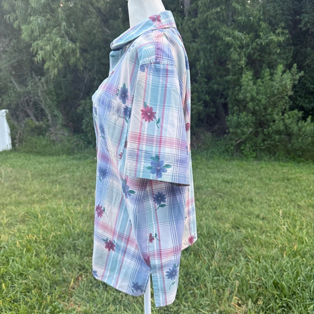 Vintage Floral Button Up Boho Beachy Shirt Women 12 Multicolor - Picture 3 of 6